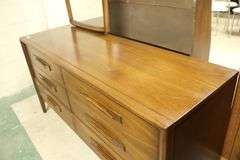 Broyhill Emphasis MCM Walnut Six Drawer Dresser with Mirror