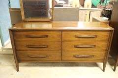 Broyhill Emphasis MCM Walnut Six Drawer Dresser with Mirror