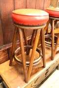 Pair MCM Rattan Swivel Bar Stools