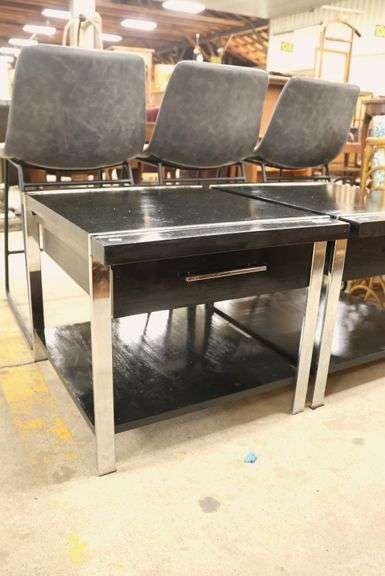 Pair Lane MCM Black and Chrome End Tables