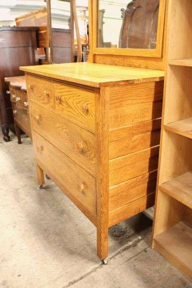 Antique Golden Oak Dresser with Mirror