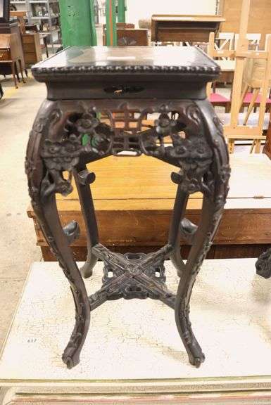 Chinese Marble Top Carved Hardwood Stand