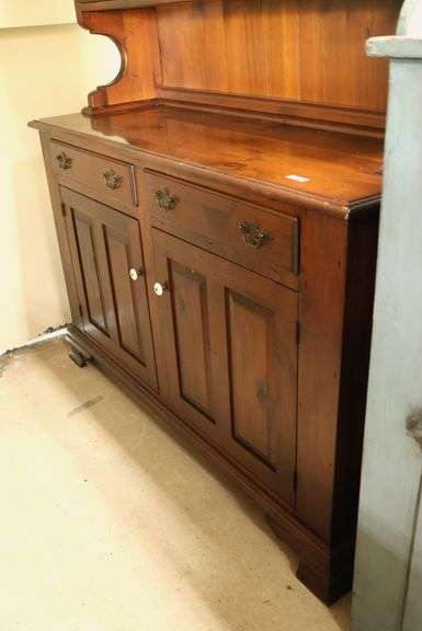 Vintage Farmhouse Pine Two Piece Stepback Cupboard
