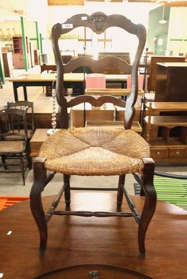 French Provincial Carved Oak Side Chair, Seat As-Is