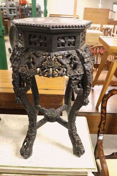 Chinese Marble Top Carved Hardwood Stand
