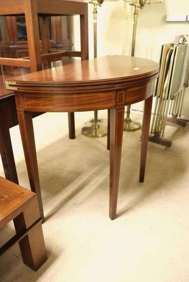 Colonial Revival Hepplewhite Style Inlaid Mahogany Card Table, Probably Potthast Bros.