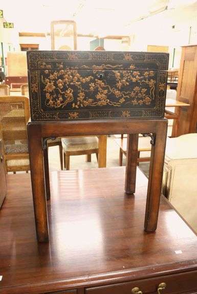 Modern Decorative Black Lacquer Trunk on Stand
