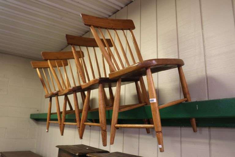 (4) Antique Plank Seat Chairs