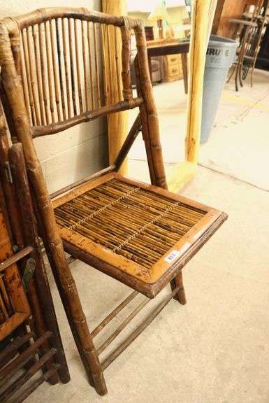 (4) MCM Scorched Bamboo Folding Chairs