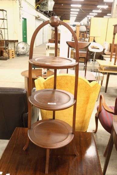 Vintage Mahogany Three Tier Muffin Stand, Finish Wear