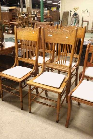 (4) Antique Golden Oak Pressed Back Chairs