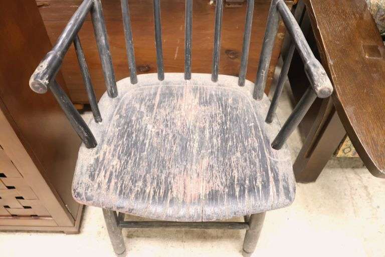 Antique Plank Seat Armchair in Later Paint