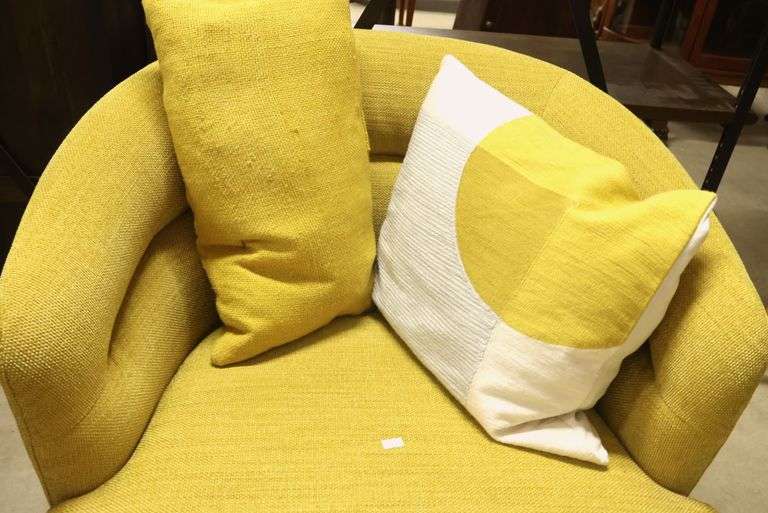 West Elm Mustard Upholstered Swivel Chair