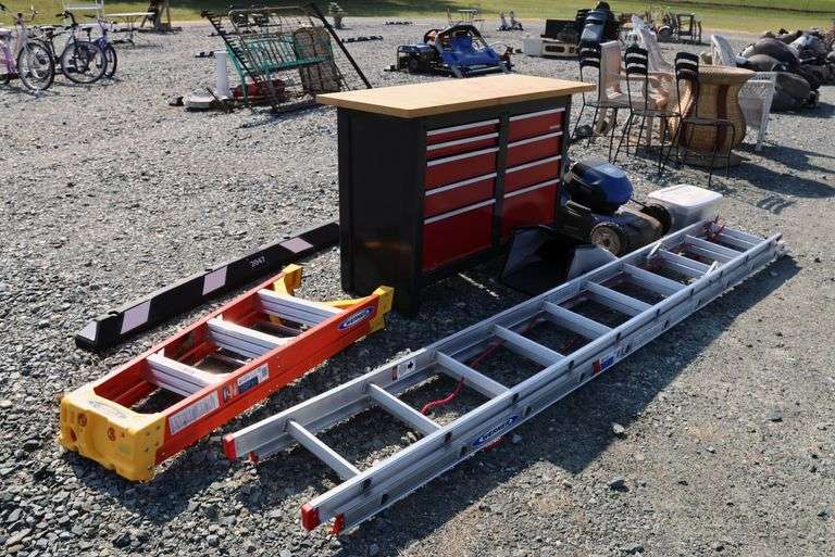 *NO STORAGE* Workbench, Aluminum Ladder, Step Ladder, Kobalt Battery Op Mower, Etc.