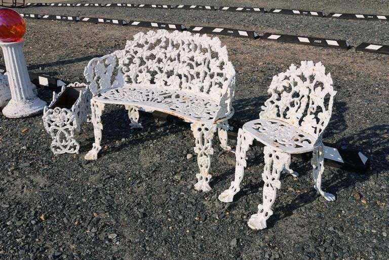 *NO STORAGE* Cast Iron Bench, Chair and Planter