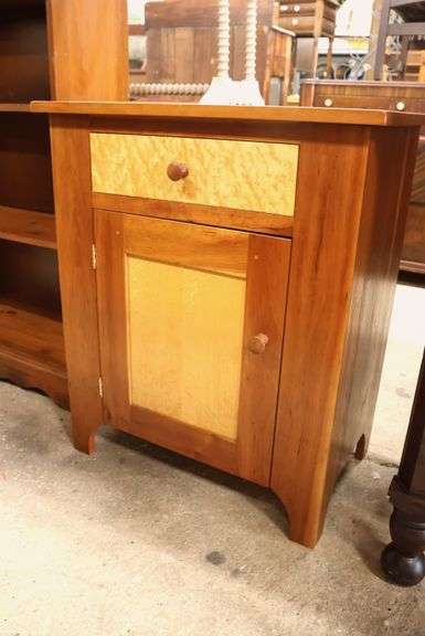 Cabinet-Made Cherry and Birdseye Maple Farmhouse Stand Marked Inside Drawer "K.L.R."