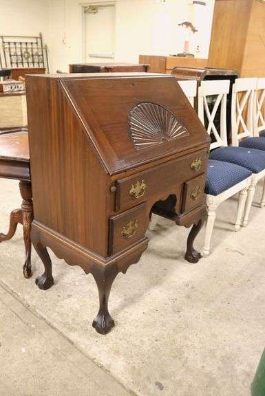 Colonial Revival Mahogany Claw Foot Ladies' Writing Desk, Interior Drawer Locked