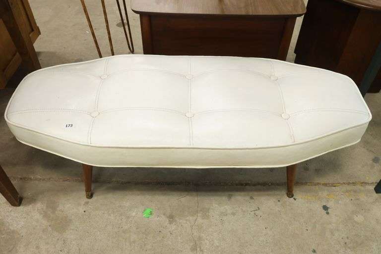 MCM White Vinyl Ottoman, Sticky