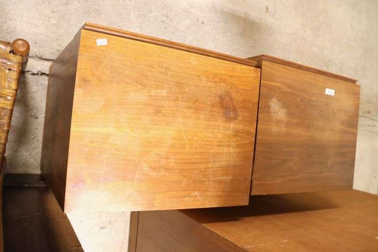 Pair MCM Walnut Nightstands, Chips and Wear