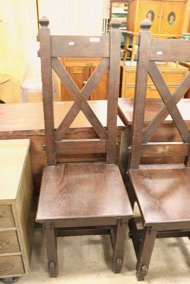 Pair Spanish Colonial Style Oak Hall Chairs