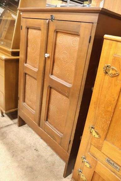 Antique Farmhouse Softwood Pie Safe with Punched Metal Doors