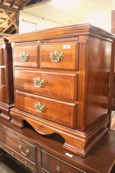 Pair Modern Banded Cherry Nightstands