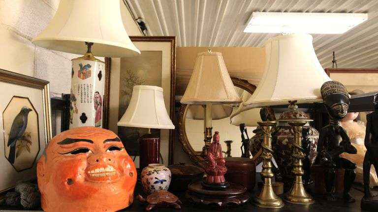 Lot of Carved Ethnographic Figures, Paper Mache, Oriental Mask, Buddha & Turtle, Lamps Etc.