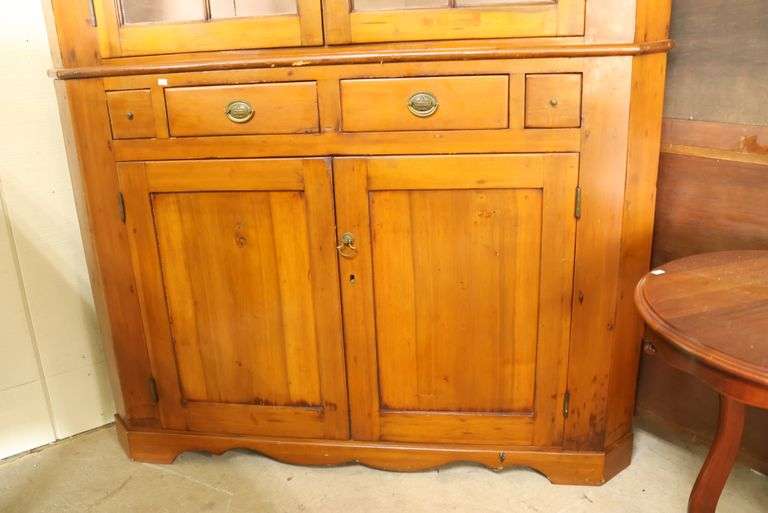 Pennsylvania Federal Poplar Two Piece Corner Cupboard