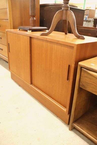Danish MCM Teak Sliding Door Credenza, Corner Damage