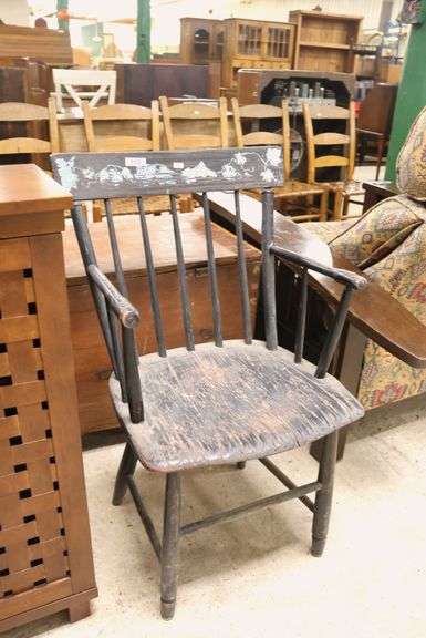 Antique Plank Seat Armchair in Later Paint