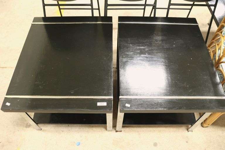 Pair Lane MCM Black and Chrome End Tables
