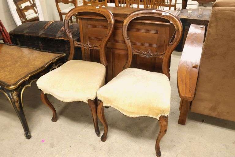 Pair Victorian Walnut Side Chairs