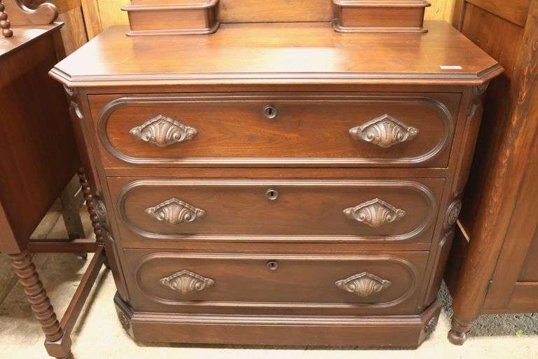 Victorian Carved Walnut Dresser with Mirror