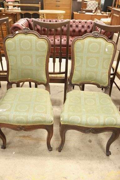 Pair French Provincial Carved Walnut Side Chairs