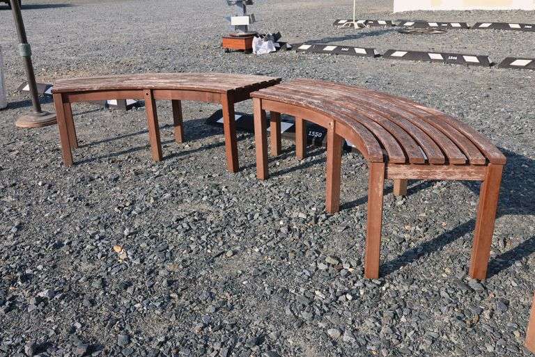 Pair of Teak Demi Lune Benches, Dry Finish