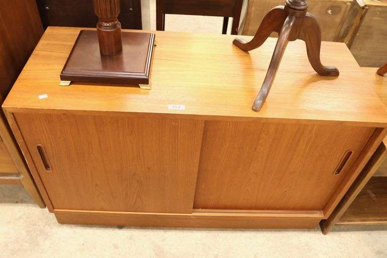 Danish MCM Teak Sliding Door Credenza, Corner Damage