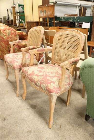 Pair French Provincial Style Caned Armchairs