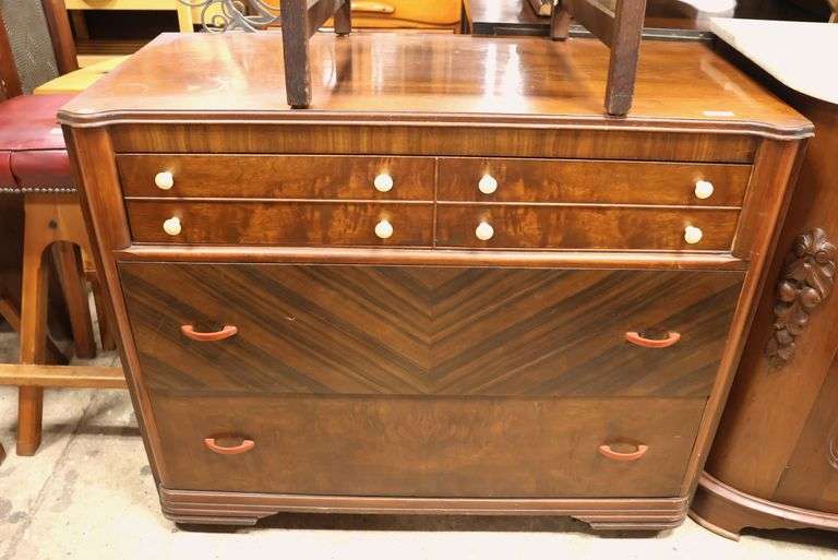 Art Deco Walnut Dresser with Bakelite Pulls, Minor Wear