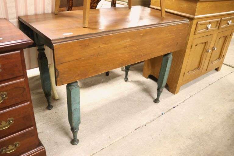 Antique Farmhouse Painted Drop Leaf Table with Scrub Top
