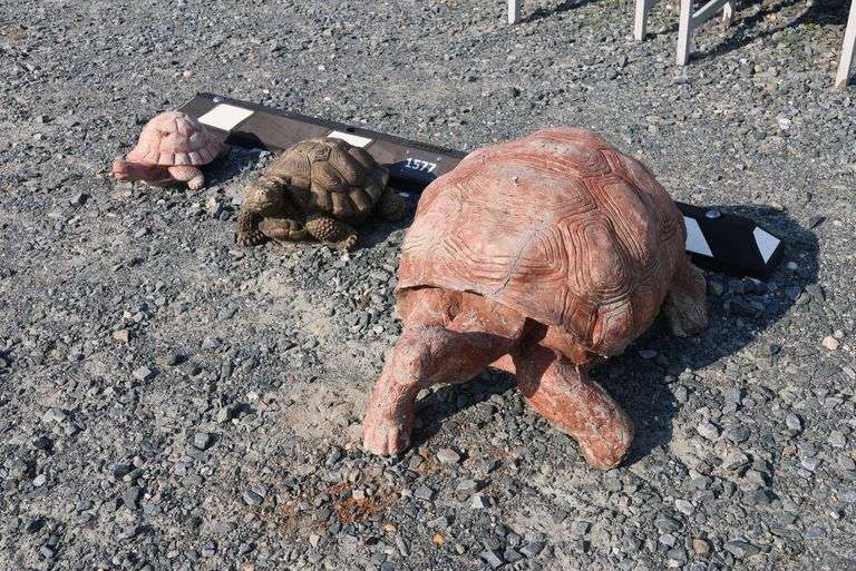 *NO STORAGE* 3 Concrete Turtle Garden Sculptures