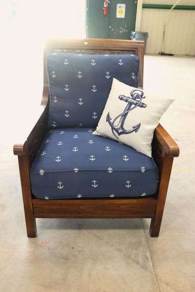 Modern Lattice Armchair with Anchor Themed Upholstery