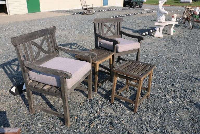 *NO STORAGE* Teak Arm Chairs and Cocktail Tables, Dry Finish