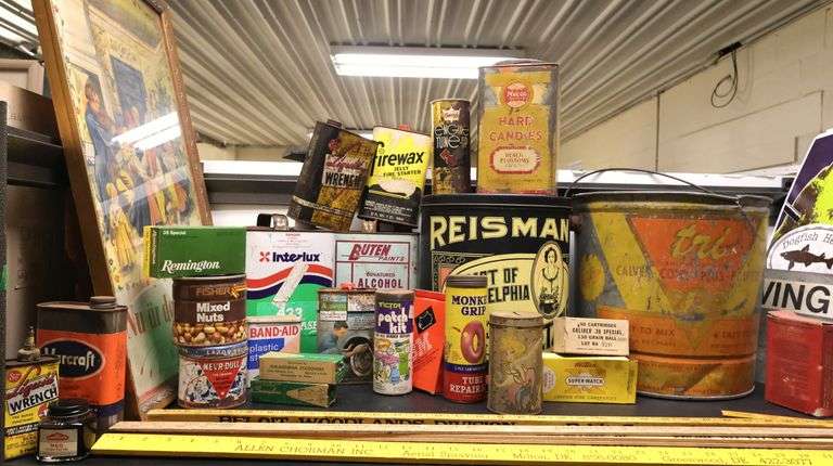 Vintage Advertising Lot, Boxes, Tins, Signs, Yard Sticks Etc.