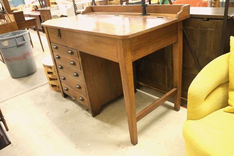 Antique Pine Country Store Work Desk with Computer Monitor Mount