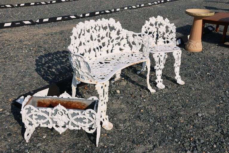 *NO STORAGE* Cast Iron Bench, Chair and Planter