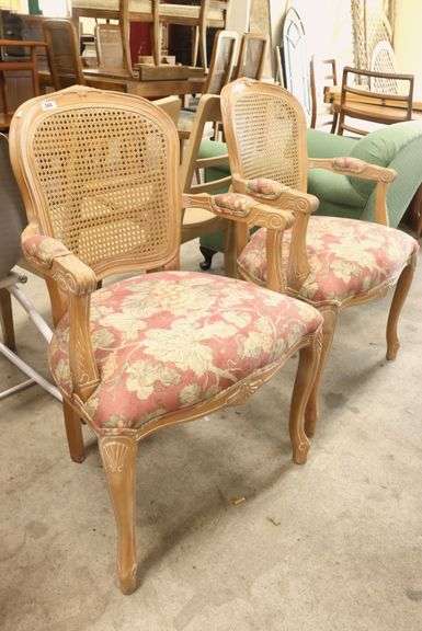 Pair French Provincial Style Caned Armchairs
