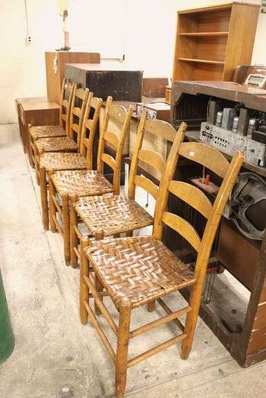 (6) Antique Splint Seat Ladder Back Chairs