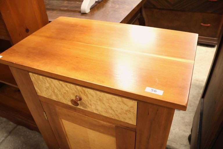 Cabinet-Made Cherry and Birdseye Maple Farmhouse Stand Marked Inside Drawer "K.L.R."