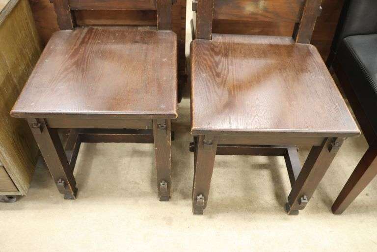 Pair Spanish Colonial Style Oak Hall Chairs