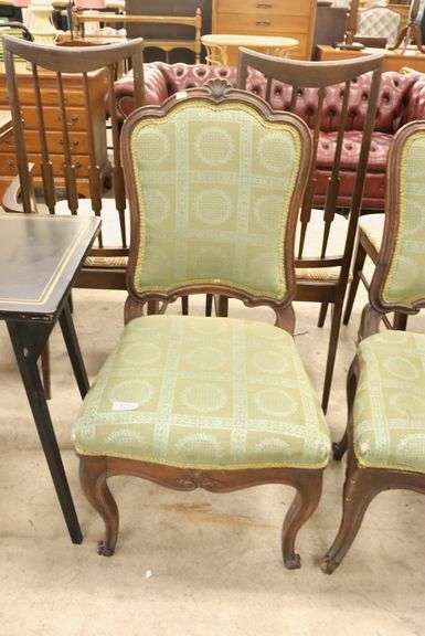 Pair French Provincial Carved Walnut Side Chairs